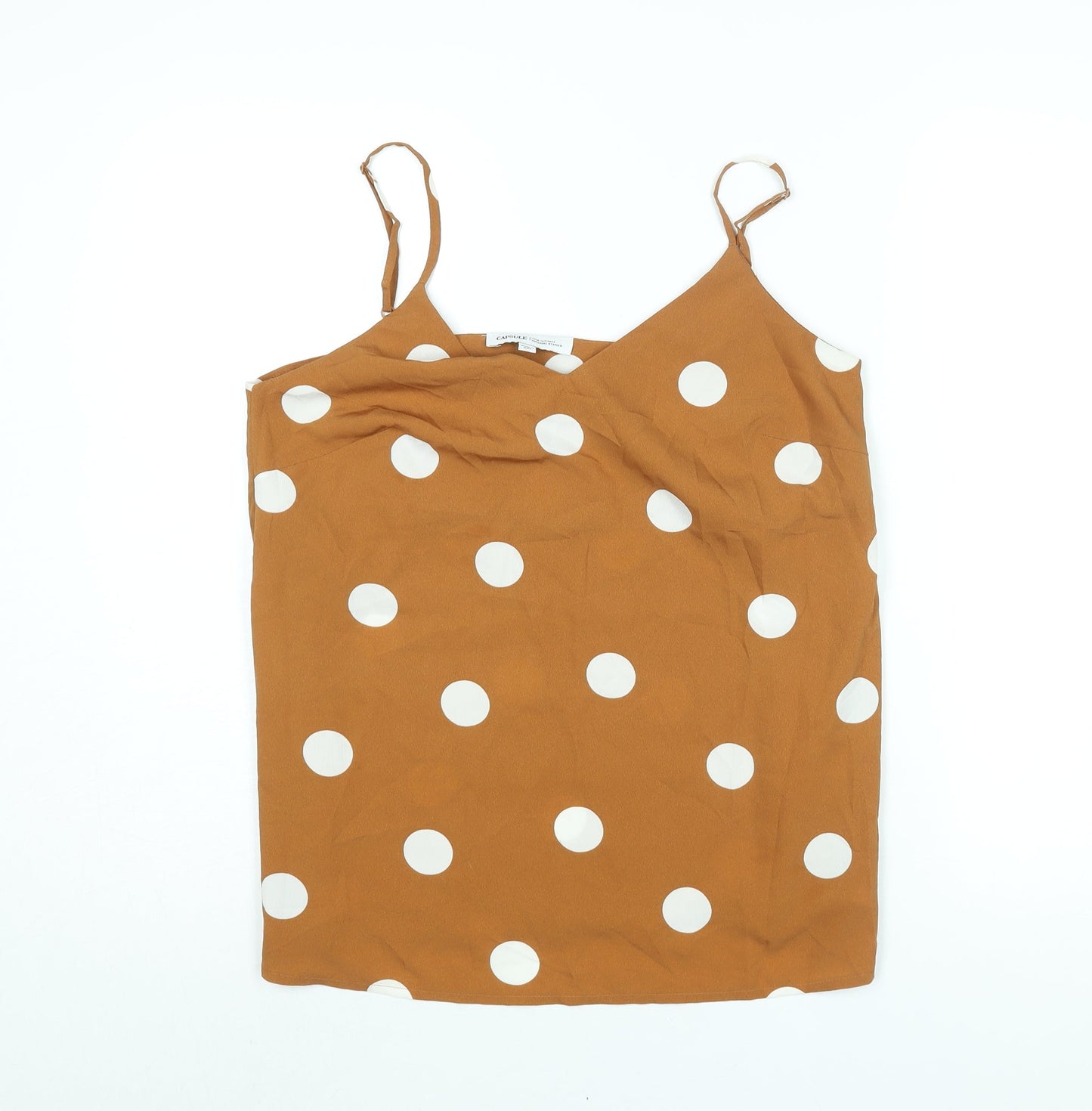Capsule Womens Brown Polka Dot Polyester Camisole Blouse Size 10 V-Neck