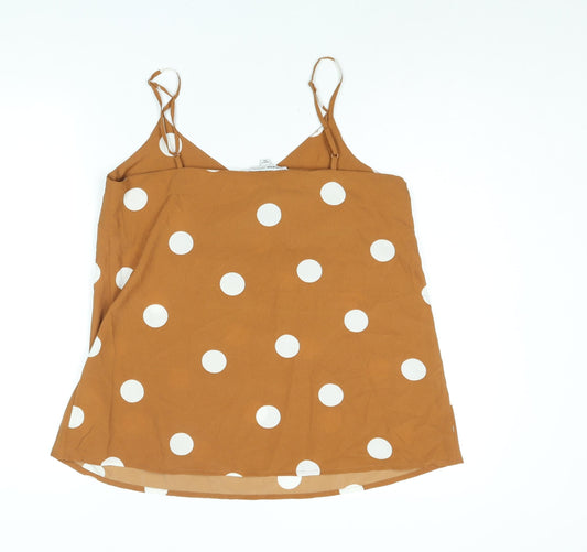 Capsule Womens Brown Polka Dot Polyester Camisole Blouse Size 10 V-Neck
