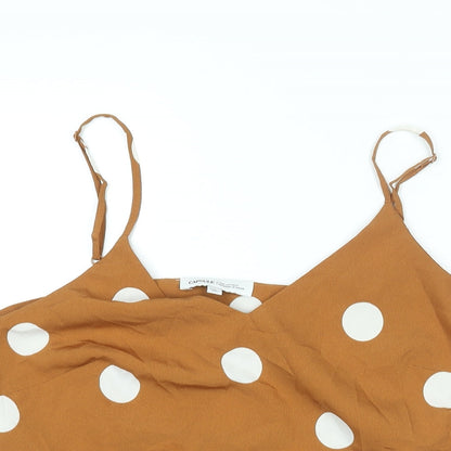 Capsule Womens Brown Polka Dot Polyester Camisole Blouse Size 10 V-Neck