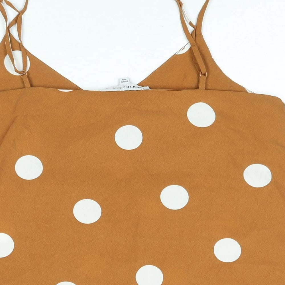 Capsule Womens Brown Polka Dot Polyester Camisole Blouse Size 10 V-Neck