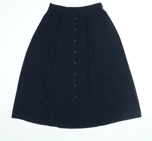 AMARANTO Womens Blue Polyester A-Line Skirt Size 12 - Elasticated Waist Button Detail