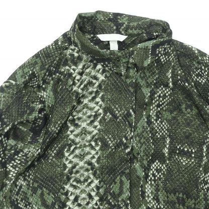 H&M Womens Green Animal Print Polyester Shirt Dress Size 16 Collared Button - Snakeskin Print