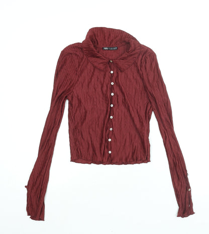 Womens UK Size S Zara Red Basic Button-Up