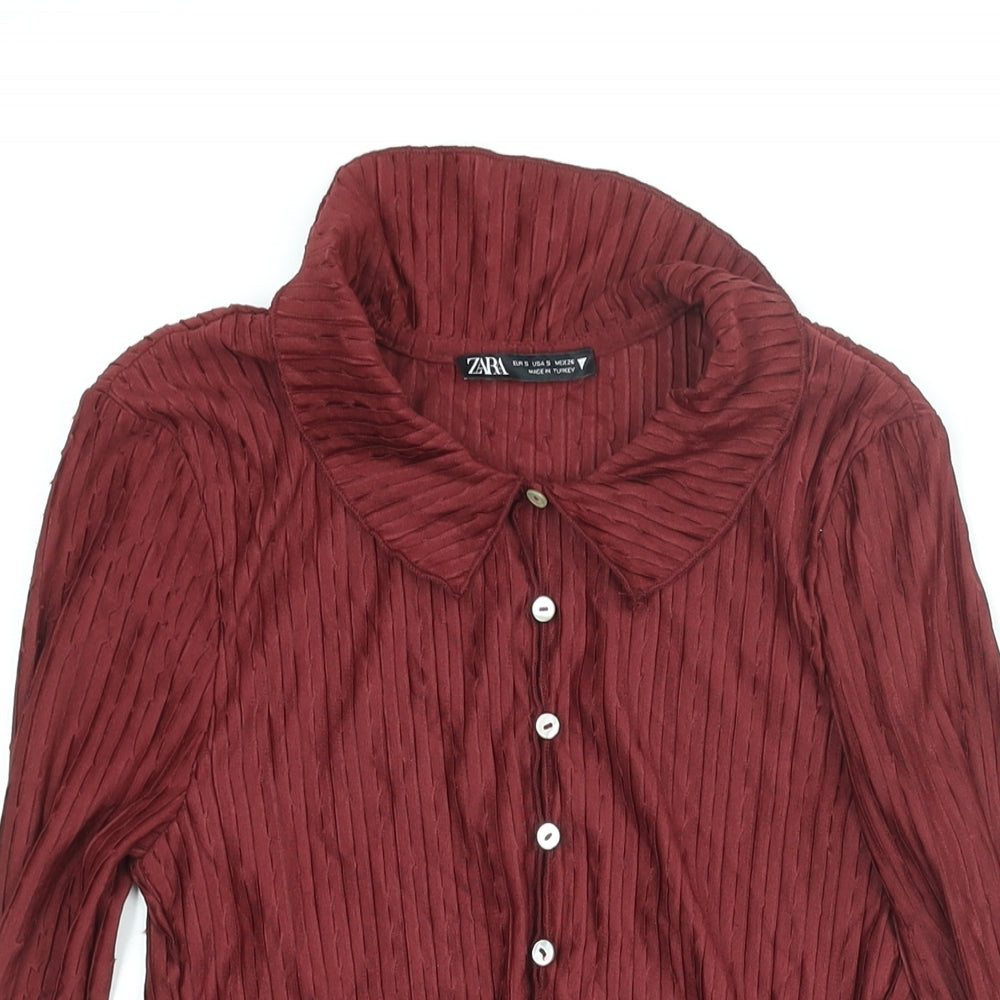 Womens UK Size S Zara Red Basic Button-Up