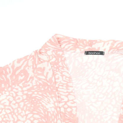Boohoo Womens Pink Geometric Polyester Kimono Blouse Size 10 V-Neck - Size 10-12