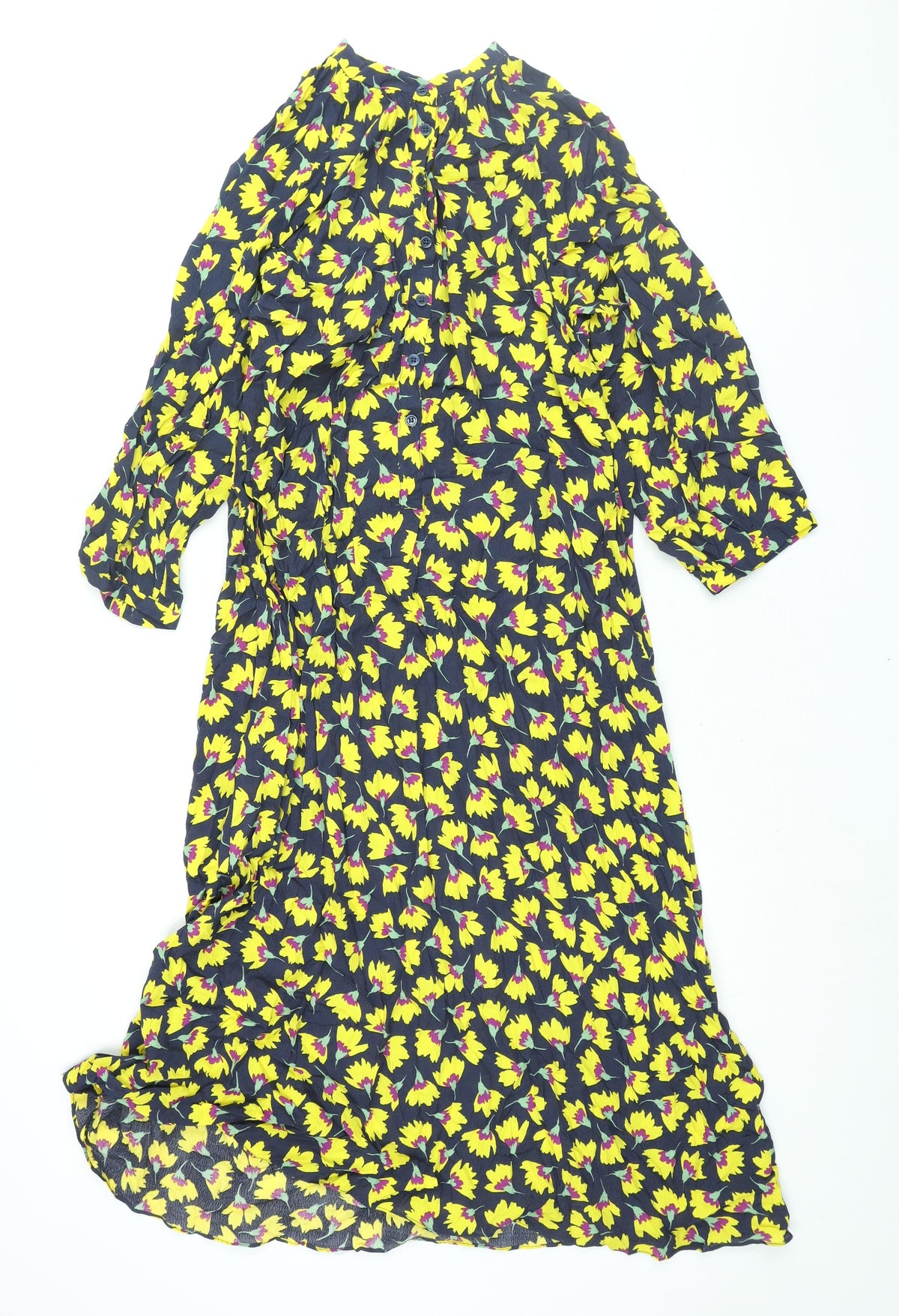 Zara Womens Multicoloured Floral Viscose Shift Size L Round Neck Button