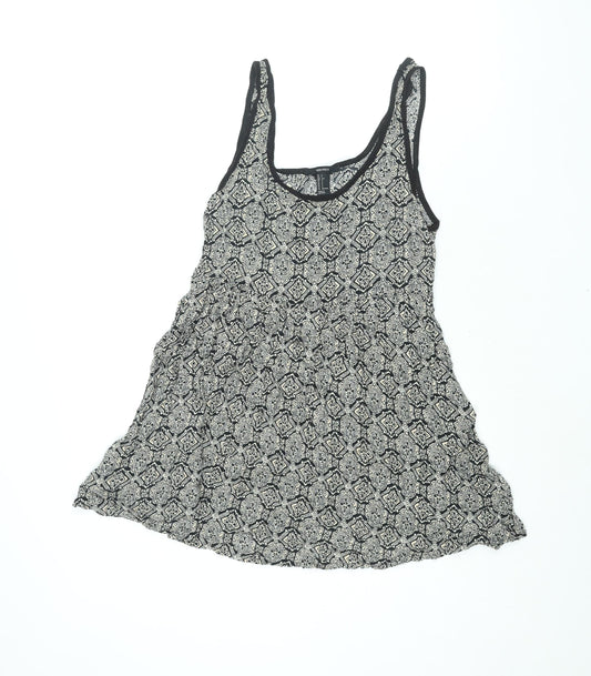 FOREVER 21 Womens Black Geometric Polyester A-Line Size S Scoop Neck Pullover - Smockd