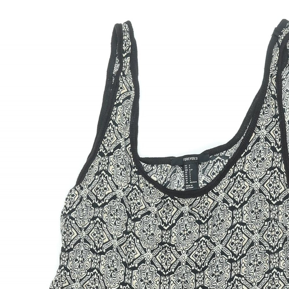 FOREVER 21 Womens Black Geometric Polyester A-Line Size S Scoop Neck Pullover - Smockd