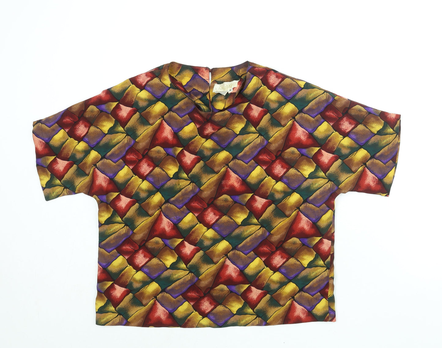 Che Studio Womens Multicoloured Geometric Polyester Basic Blouse Size M Round Neck