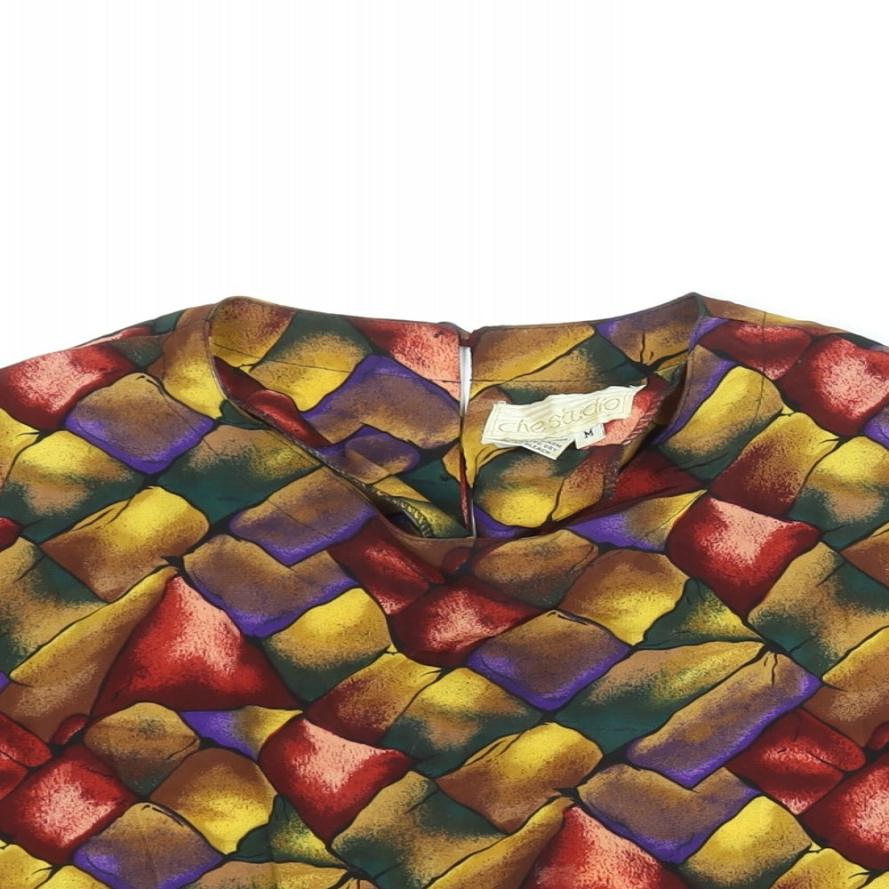 Che Studio Womens Multicoloured Geometric Polyester Basic Blouse Size M Round Neck
