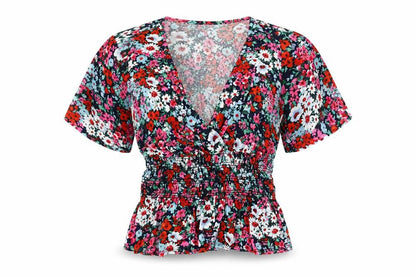New Look Womens Multicoloured Floral Viscose Basic Blouse Size 12 V-Neck - Peplum