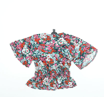 New Look Womens Multicoloured Floral Viscose Basic Blouse Size 12 V-Neck - Peplum