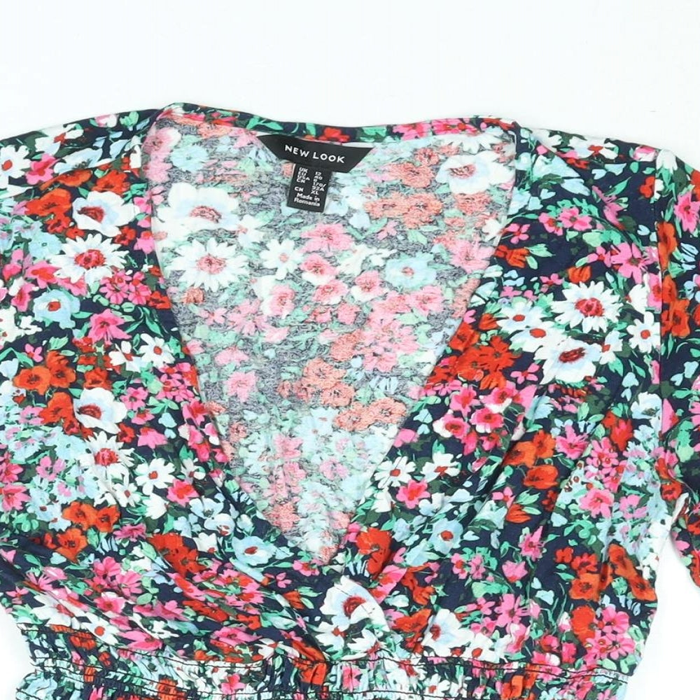 New Look Womens Multicoloured Floral Viscose Basic Blouse Size 12 V-Neck - Peplum