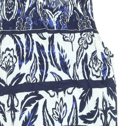 M&Co Womens Blue Geometric Viscose Sheath Size 12 Round Neck Button