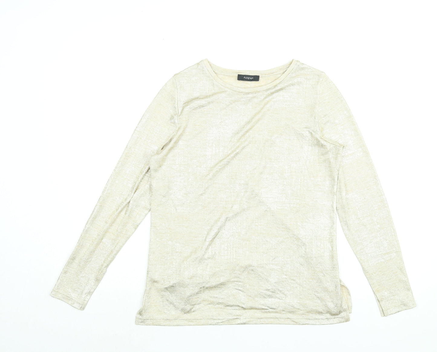 Autograph Womens Gold Polyester Basic Blouse Size 12 Round Neck
