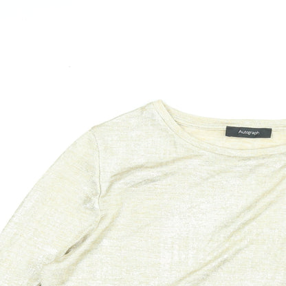 Autograph Womens Gold Polyester Basic Blouse Size 12 Round Neck