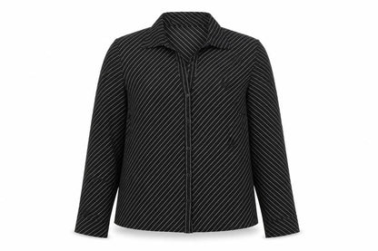 Anne Brooks Womens Black Striped Polyester Basic Button-Up Size 12 Collared