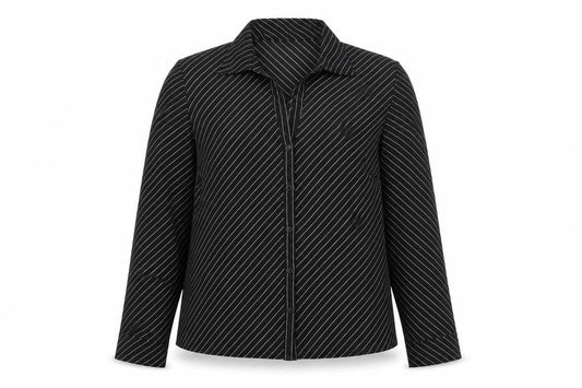 Anne Brooks Womens Black Striped Polyester Basic Button-Up Size 12 Collared