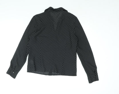 Anne Brooks Womens Black Striped Polyester Basic Button-Up Size 12 Collared