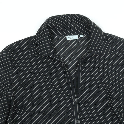 Anne Brooks Womens Black Striped Polyester Basic Button-Up Size 12 Collared