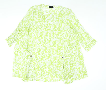 Klass Womens Green Floral Viscose A-Line Size XL Round Neck Pullover