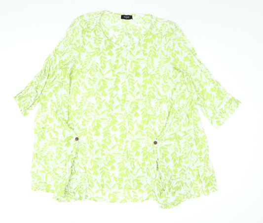 Klass Womens Green Floral Viscose A-Line Size XL Round Neck Pullover