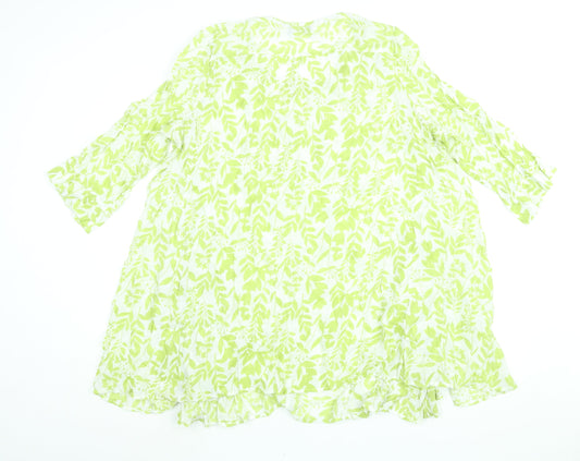 Klass Womens Green Floral Viscose A-Line Size XL Round Neck Pullover