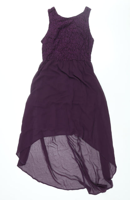 New Look Womens Purple Cotton Shift Size 12 Round Neck Zip - Lace Bodice