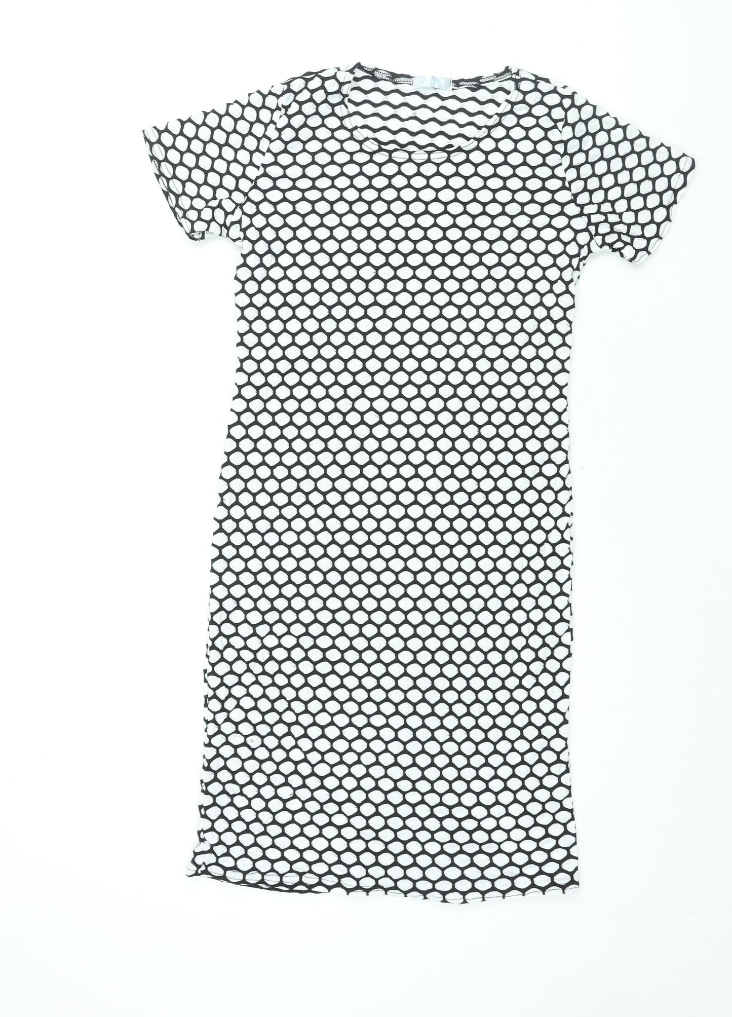 Liquid Womens White Geometric Polyester Bodycon Size XL Round Neck Pullover