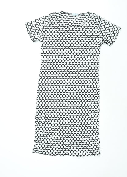 Liquid Womens White Geometric Polyester Bodycon Size XL Round Neck Pullover