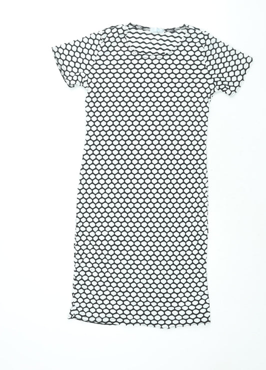Liquid Womens White Geometric Polyester Bodycon Size XL Round Neck Pullover