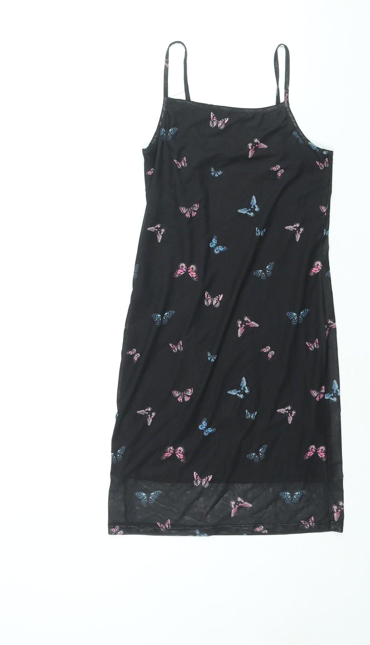 New Look Girls Black Geometric Polyester Tank Dress Size 10-11 Years Square Neck Pullover - Butterfly Print