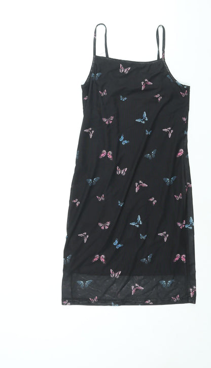 New Look Girls Black Geometric Polyester Tank Dress Size 10-11 Years Square Neck Pullover - Butterfly Print