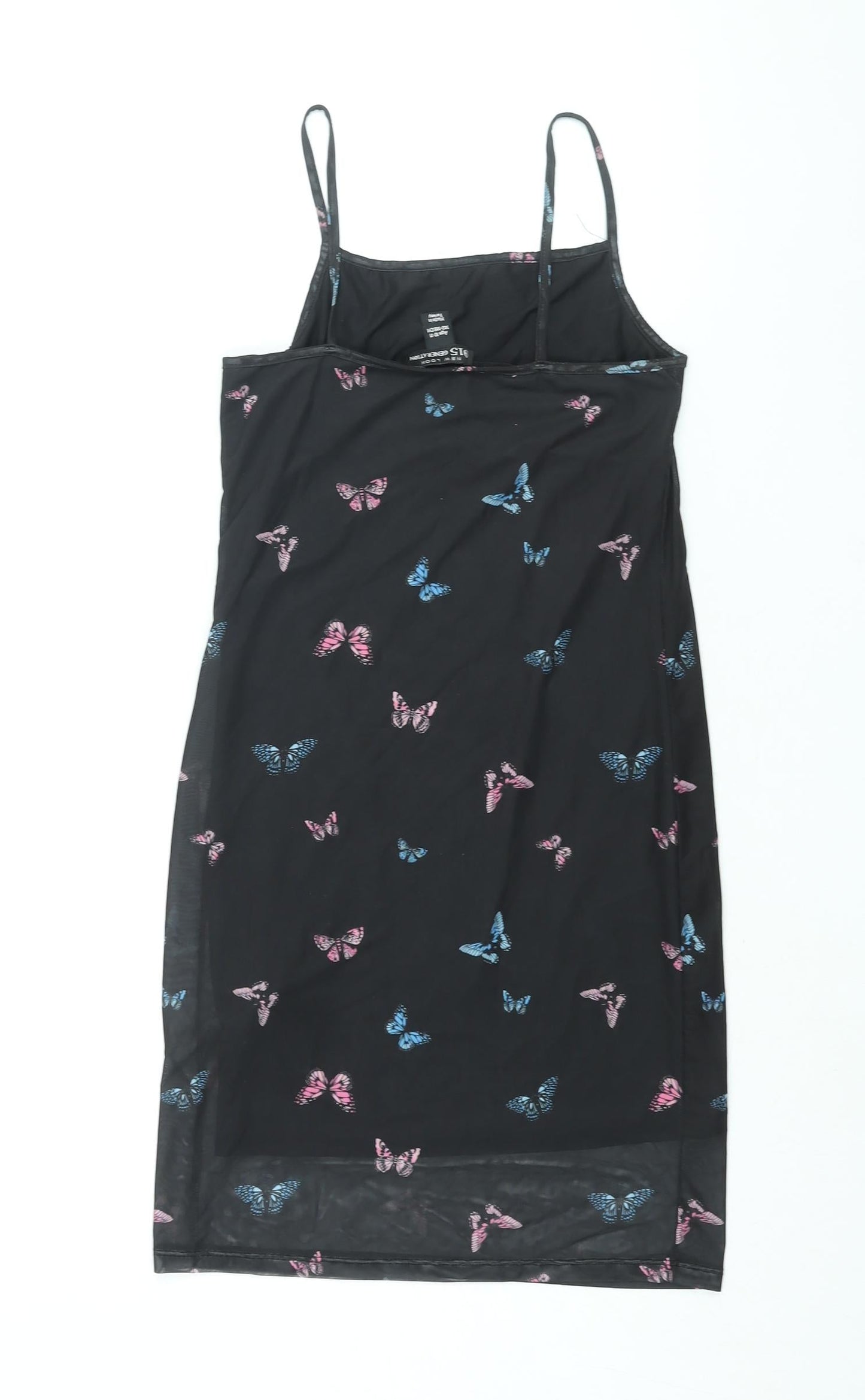 New Look Girls Black Geometric Polyester Tank Dress Size 10-11 Years Square Neck Pullover - Butterfly Print