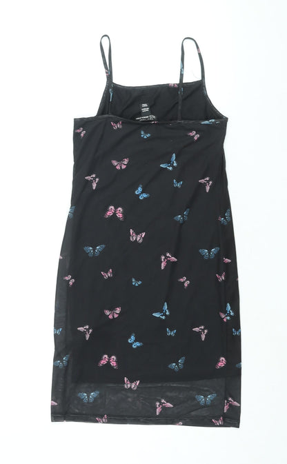 New Look Girls Black Geometric Polyester Tank Dress Size 10-11 Years Square Neck Pullover - Butterfly Print