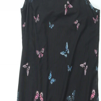 New Look Girls Black Geometric Polyester Tank Dress Size 10-11 Years Square Neck Pullover - Butterfly Print