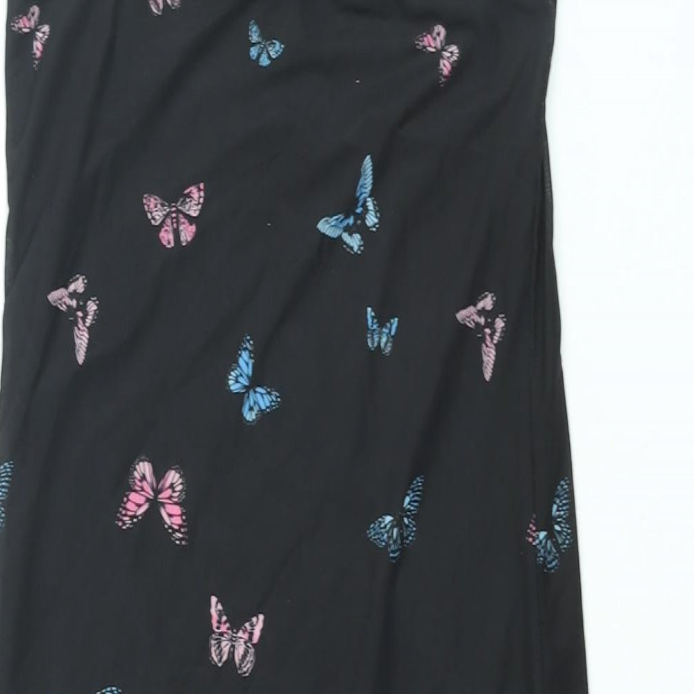 New Look Girls Black Geometric Polyester Tank Dress Size 10-11 Years Square Neck Pullover - Butterfly Print