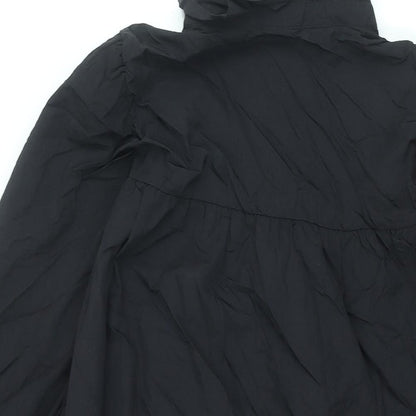 H&M Womens Black Polyamide Shift Size S Mock Neck Button - Smocked Frill