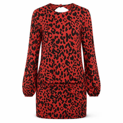 ASOS Womens Red Animal Print Polyester Mini Size 8 Round Neck Button - Backless