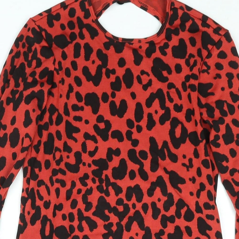 ASOS Womens Red Animal Print Polyester Mini Size 8 Round Neck Button - Backless