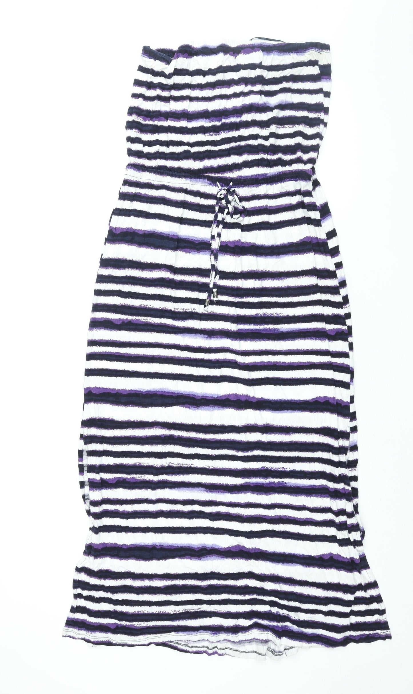 Monsoon Womens Purple Striped Viscose Maxi Size M Square Neck Pullover - Drawstring Waist