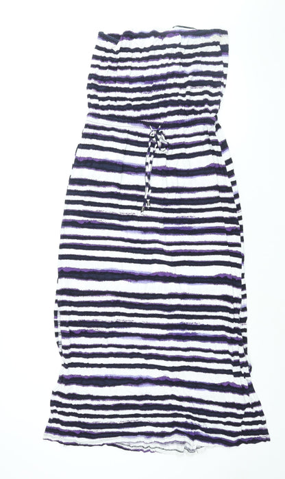 Monsoon Womens Purple Striped Viscose Maxi Size M Square Neck Pullover - Drawstring Waist
