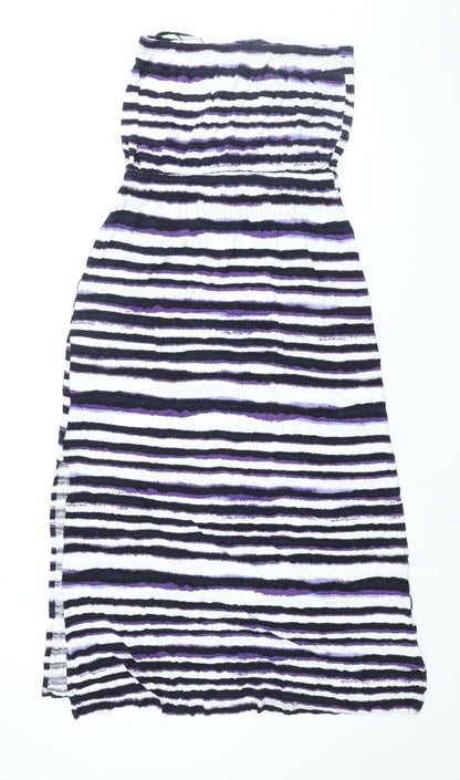 Monsoon Womens Purple Striped Viscose Maxi Size M Square Neck Pullover - Drawstring Waist