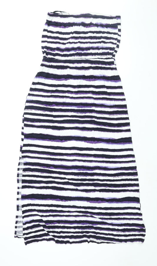 Monsoon Womens Purple Striped Viscose Maxi Size M Square Neck Pullover - Drawstring Waist