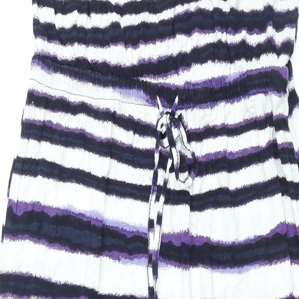 Monsoon Womens Purple Striped Viscose Maxi Size M Square Neck Pullover - Drawstring Waist