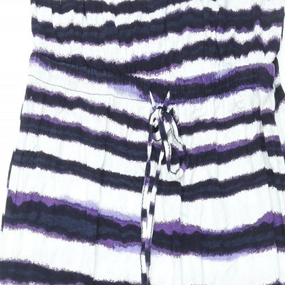 Monsoon Womens Purple Striped Viscose Maxi Size M Square Neck Pullover - Drawstring Waist