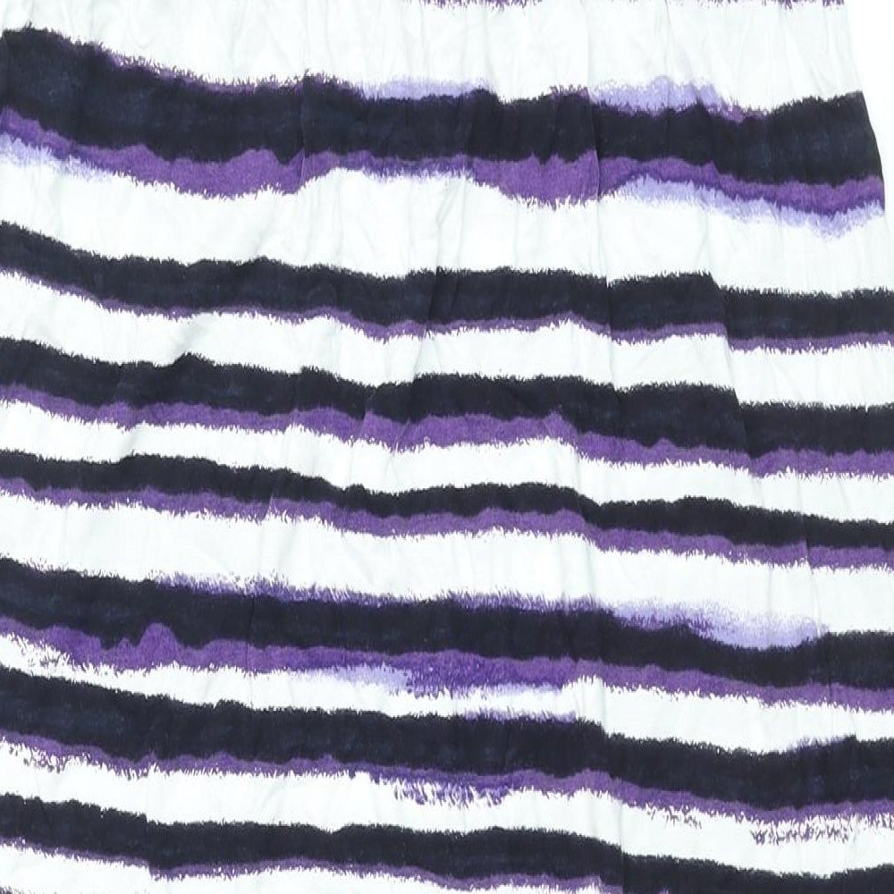 Monsoon Womens Purple Striped Viscose Maxi Size M Square Neck Pullover - Drawstring Waist