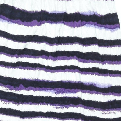 Monsoon Womens Purple Striped Viscose Maxi Size M Square Neck Pullover - Drawstring Waist