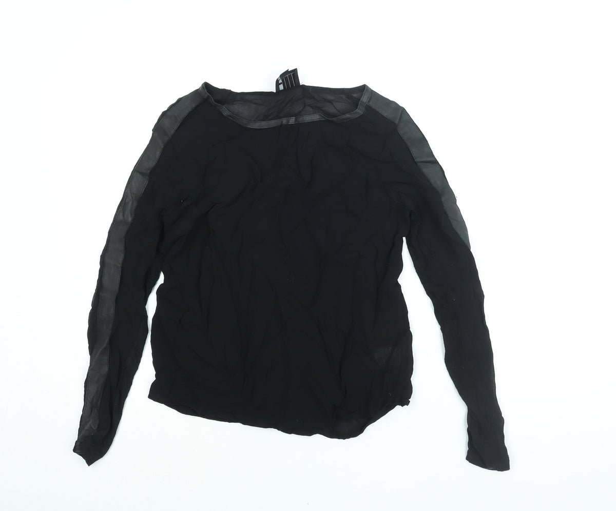 AMES Womens Black Viscose Basic Blouse Size 6 Boat Neck - Taped Sleeves