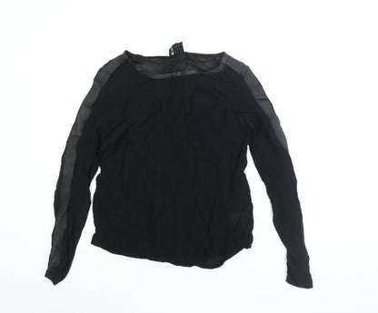 AMES Womens Black Viscose Basic Blouse Size 6 Boat Neck - Taped Sleeves